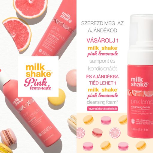 milk_shake® PINK ajánlat - pink lemonade sampon 300 ml + pink lemonade conditioner 250 ml + ajándék pink lemonade cleansing foam