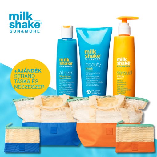 milk_shake® all over sampon, beauty maszk és napozás utáni hidratáló testápoló ajándék nyári strandszettel