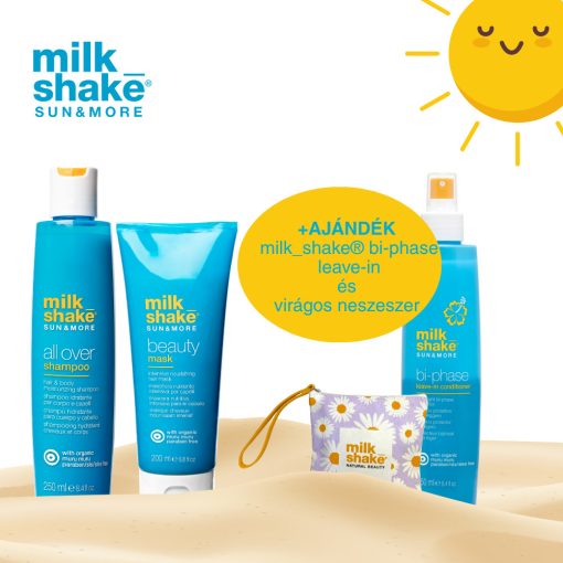 milk_shake® all over sampon, beauty maszk és ajándék bi-phase leave in kondicionáló és virágos neszeszer