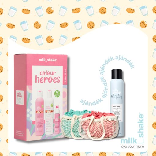 Festett hajra való hajápolási csomag - milk_shake® flower vibes KIT + ajándék Lucrezia Kaufmann nyári táska + let it shine hajfény spray 