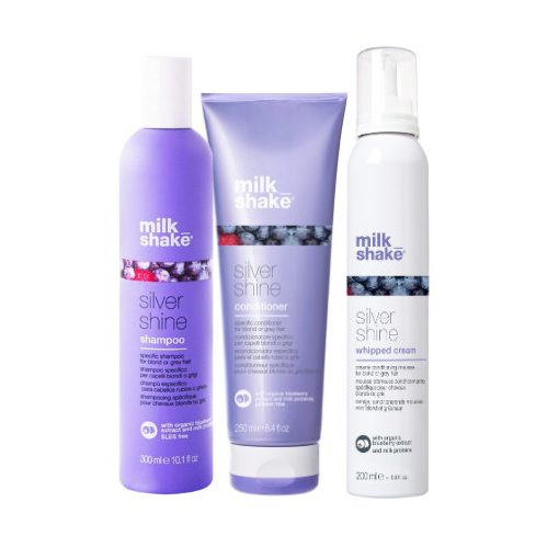 milk_shake® silver shine sampon, kondicionáló és whipped cream - közép, világos szőke és ősz hajra