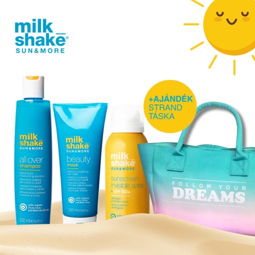milk_shake® all over sampon, beauty maszk és invisible naptej 50FPS - ajándék zöld nyári táska 