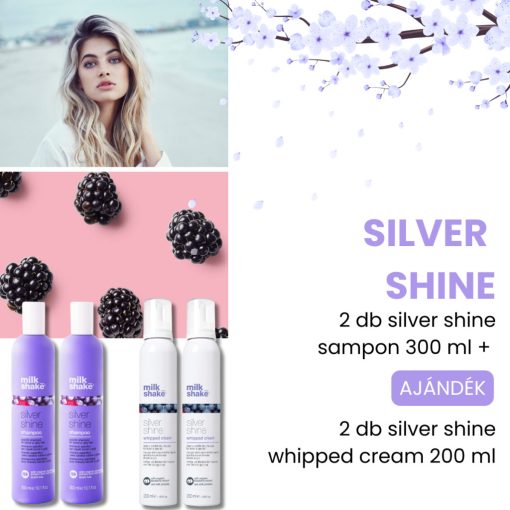 milk_shake® silver shine sampon 2 db + AJÁNDÉK silver shine ápoló tejszínhabkrém 2 db 