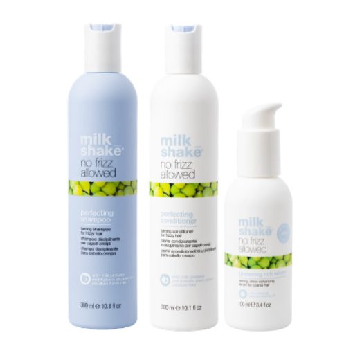 milk_shake® no frizz allowed sampon, kondicionáló és fényesítő szérum vastag szálú hajra 
